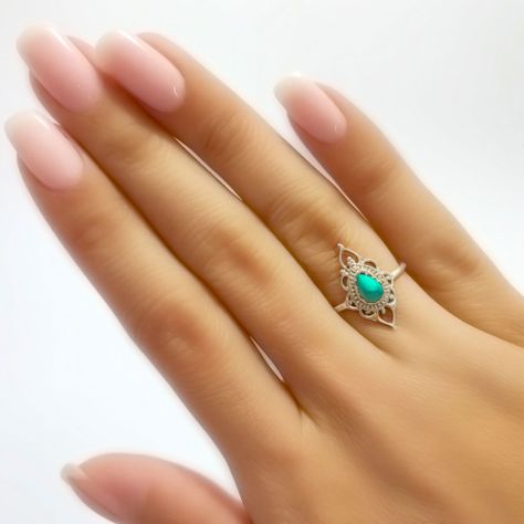 Anillos Ishani Piedra Turquesa Plata Fina 925 #19-2