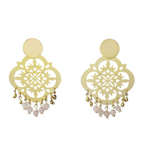 Aros Fernanda Cuarzo Rosa Colgante Enchapado Oro 18K-1