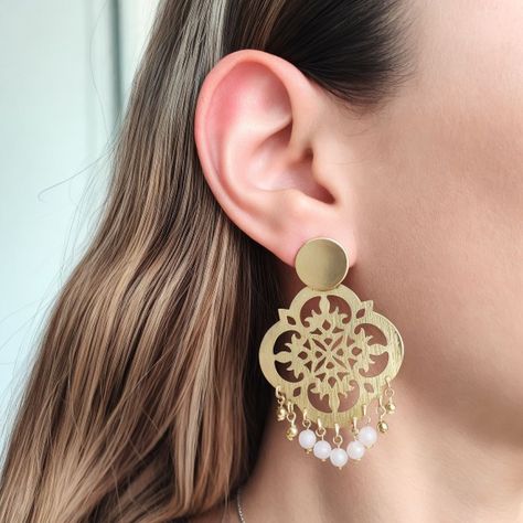 Aros Fernanda Cuarzo Rosa Colgante Enchapado Oro 18K-2