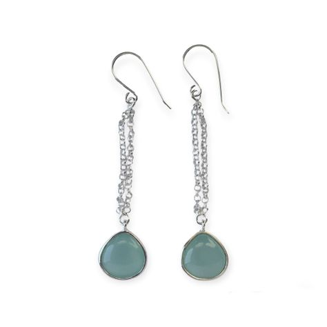 Aros Gota Calcedonia Verde Colgante Gancho Plata Fina 925-0