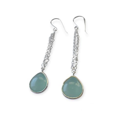 Aros Gota Calcedonia Verde Colgante Gancho Plata Fina 925-1