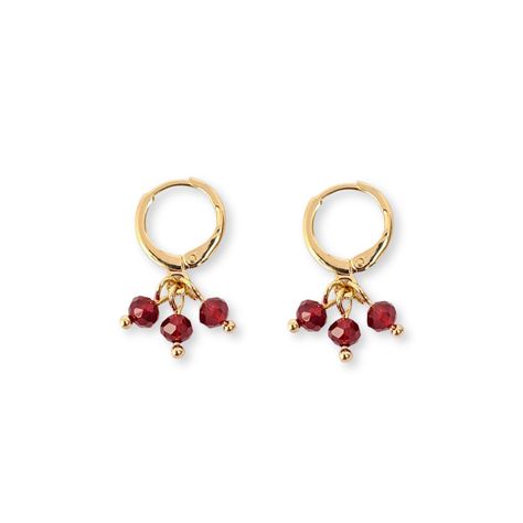 Aros Argollas Cristales Rojo Enchapado Oro 18K-0