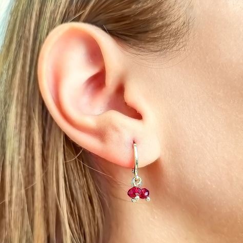 Aros Argollas Cristales Rojo Enchapado Oro 18K-1