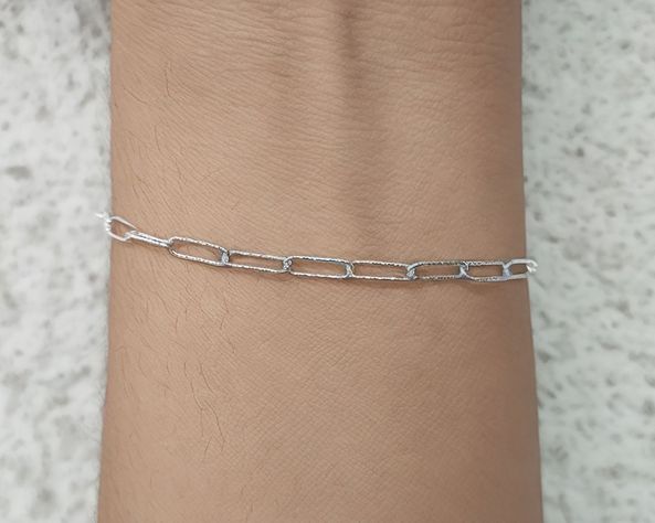 Pulsera Eslabón Alargado Satinado 9x3mm Plata Fina 925-3