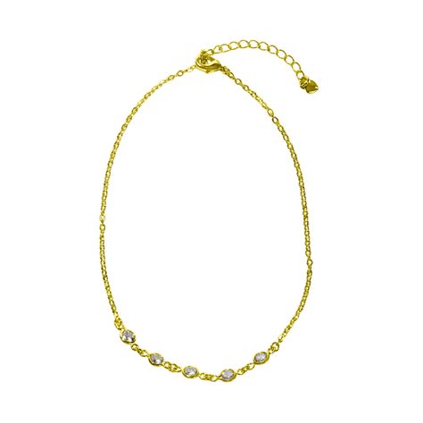 Tobillera 5 Circones Blanco Enchapado Oro 18K-0