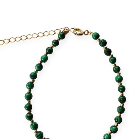 Pulsera Malaquita Bola 4mm Enchapado Oro 18K-0