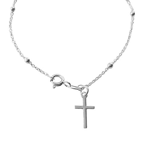 Pulsera Denario Cruz Eslabón Plata Fina 925-1