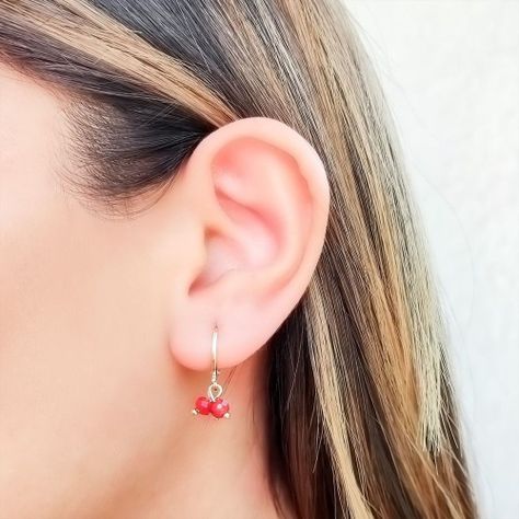 Aros Argolla Cristal Rojo Enchapado Oro 18K-2