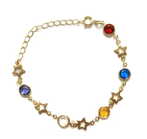 Pulsera 5 Cristales Colores 5 Estrellas Enchapado Oro 18K-0