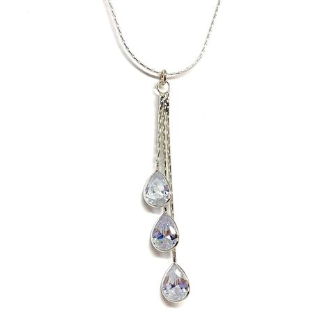 Collar 3 Gotas Colgante Circón Corbatero Plata Fina 925-1