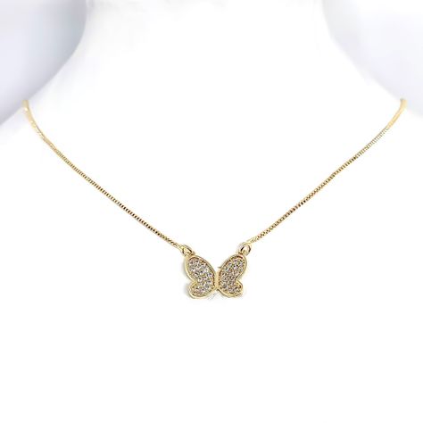 Collar Mariposa Circón Veneciana Enchapado Oro 18K-0