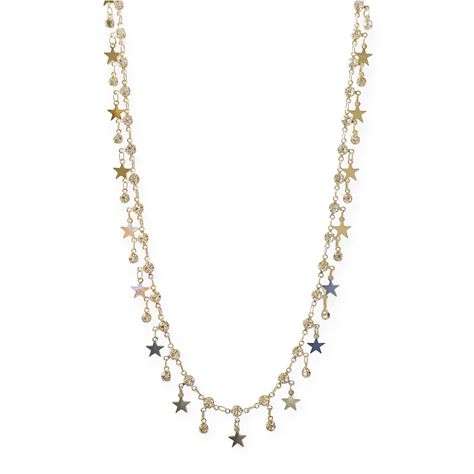 Collar Largo Estrellas Strass Enchapado Oro 18K-0