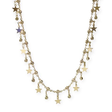 Collar Largo Estrellas Strass Enchapado Oro 18K-1