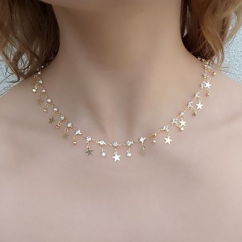 Collar Largo Estrellas Strass Enchapado Oro 18K-2