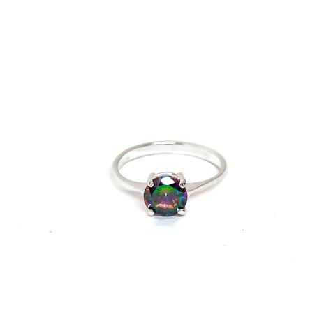 Anillo Solitario 4 Grifas Topacio Místico #19 Plata Fina 925-0