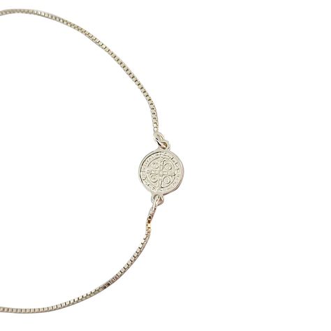 Pulsera Medalla San Benito Plata Fina 925-1