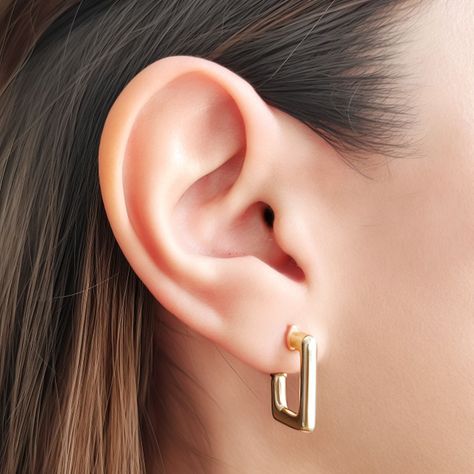 Aros Argolla Laia Rectangulares Enchapado Oro 18K-3