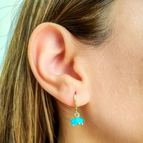 Aros Argollas Cristales Celeste Enchapado Oro 18K-1