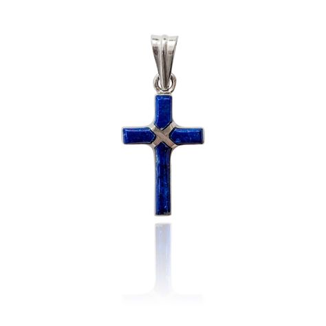 Colgante Lapislázuli Cruz Mini Plata Fina 925-0