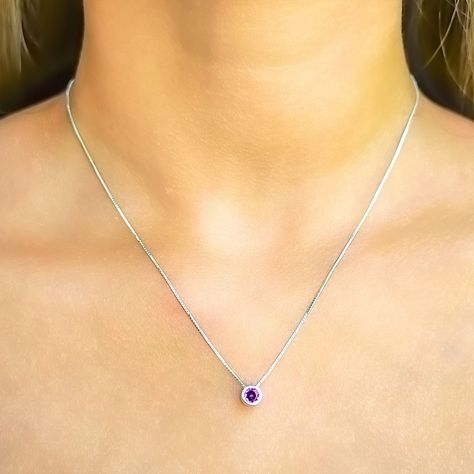 Collar Punto De Luz Morado 5mm Plata Fina 925-2