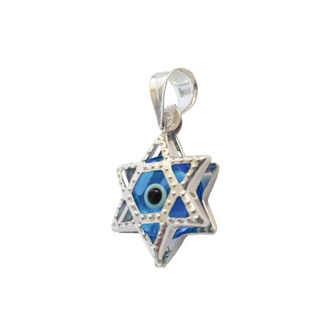 Colgante Estrella De David Ojo Turco Cristal Celeste Plata Fina 925-0
