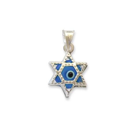 Colgante Estrella De David Ojo Turco Cristal Celeste Plata Fina 925-1