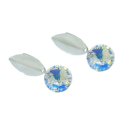 Aros Colgante Cristal Austriaco Aurora Boreal Enchapado Plata 925-1
