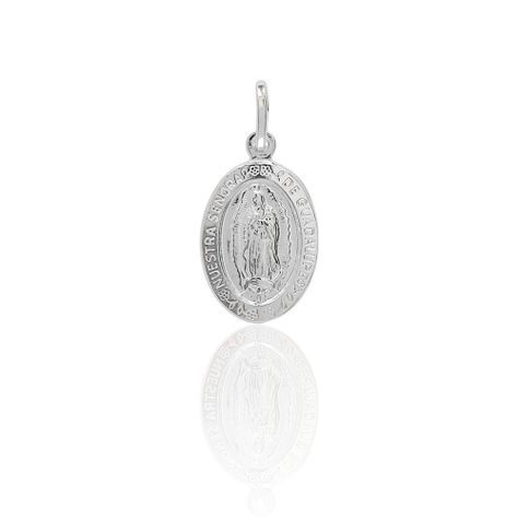 Colgante Medalla Virgen De Guadalupe Borde 18x13mm Plata Fina 925-0