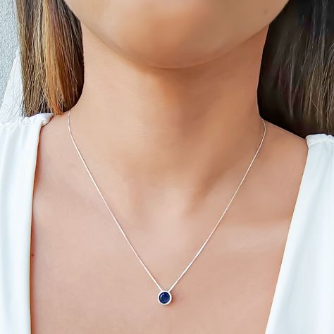 Collar Punto de Luz Azul 8mm Plata Fina 925-1