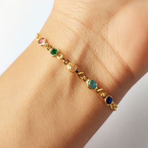 Pulsera 5 Circones Colores Enchapada Oro 18K Ajustable-3