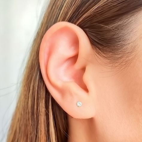 Aros Punto De Luz Blanco 3mm Enchapado Oro 18K-3