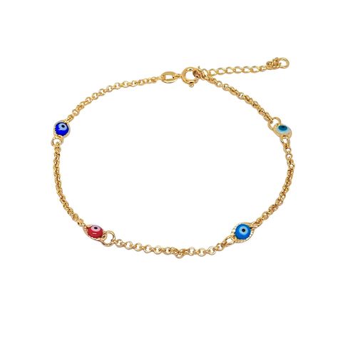 Tobillera Ojos Turcos Colores Enchapada Oro 18K-0