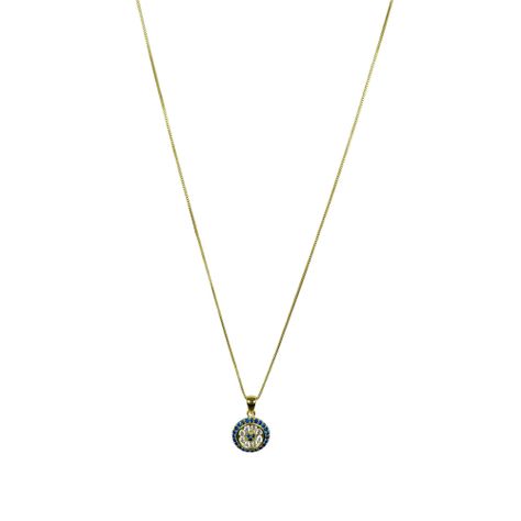 Collar Redondo Circón Azul Blanco Enchapado Oro 18K-0