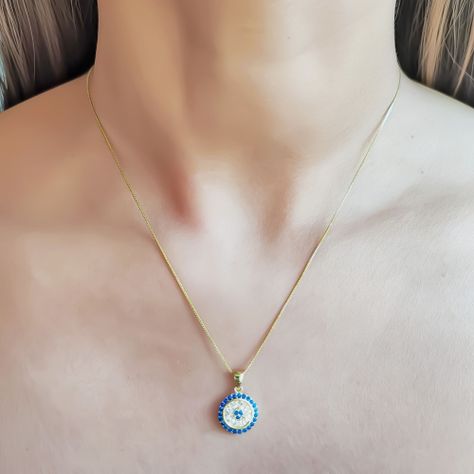 Collar Redondo Circón Azul Blanco Enchapado Oro 18K-1