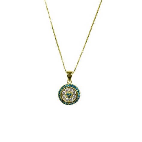 Collar Redondo Circón Azul Blanco Enchapado Oro 18K-2