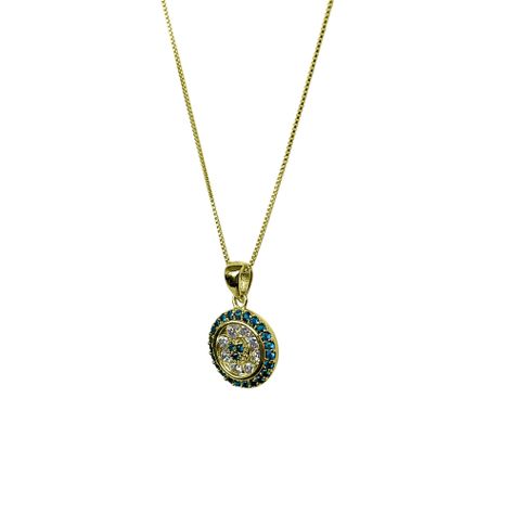 Collar Redondo Circón Azul Blanco Enchapado Oro 18K-3