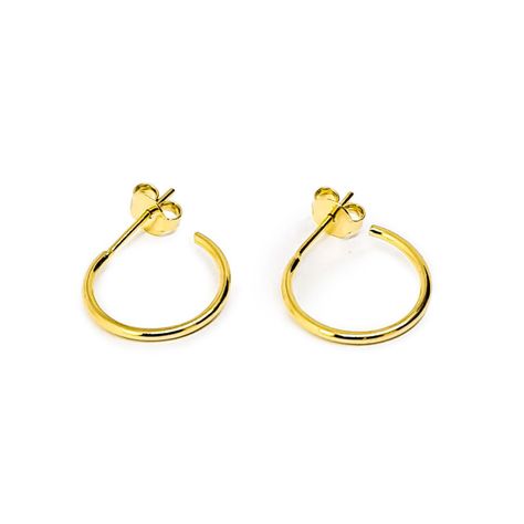 Aros Argollas Tubo Fino 15mm Enchapado Oro 18K-0