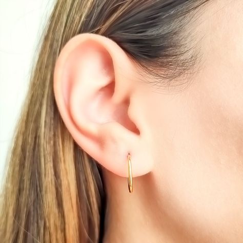 Aros Argollas Tubo Fino 15mm Enchapado Oro 18K-1