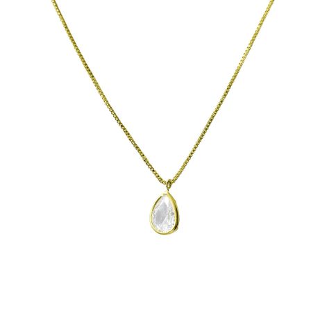 Collar Gota Circón Blanco Enchapado Oro 18K-3