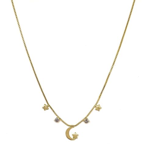 Collar Luna 3 Estrellas Circón Enchapado Oro 18K-0