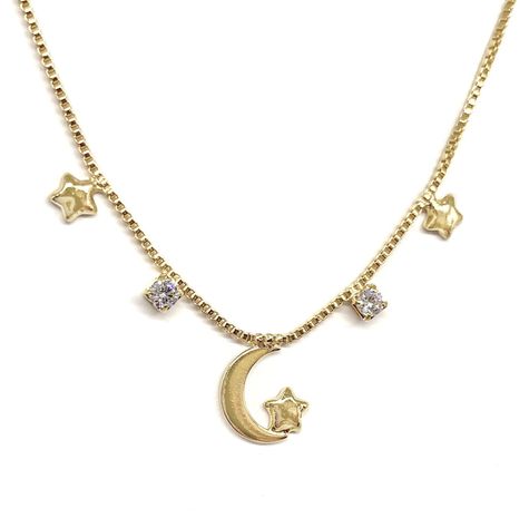 Collar Luna 3 Estrellas Circón Enchapado Oro 18K-1