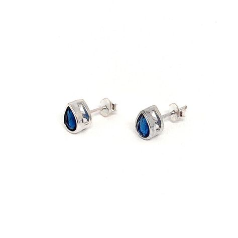 Aros Punto De Luz Gota Circón Azul Plata Fina 925-0