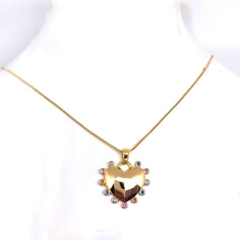 Collar Corazón Circones Colores Enchapado Oro 18K-0