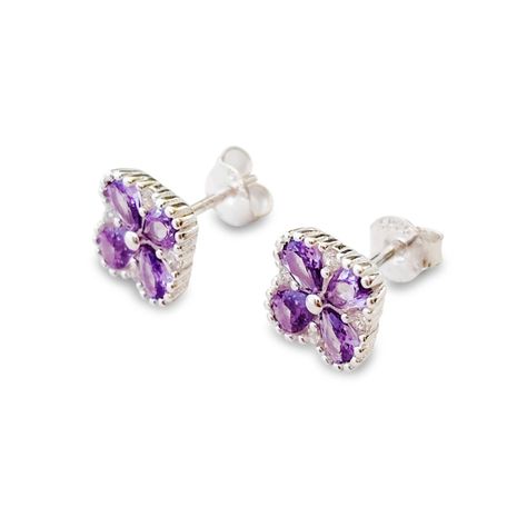 Aros Trébol Circón Morado Plata Fina 925-1