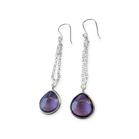 Aros Gota Amatista Colgante Gancho Plata Fina 925-1