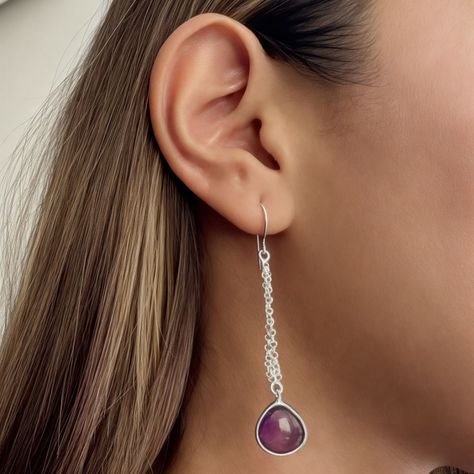 Aros Gota Amatista Colgante Gancho Plata Fina 925-2