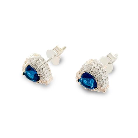 Aros Lady Corazón Circón Azul Plata Fina 925-1