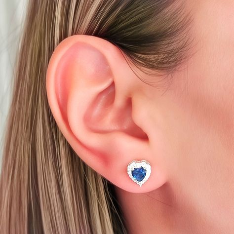 Aros Lady Corazón Circón Azul Plata Fina 925-2