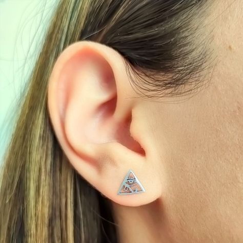 Aros Triángulo Ojo Horus Plata Fina 925-3