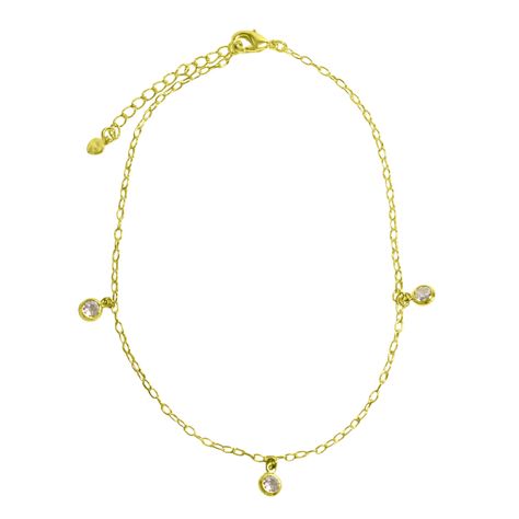 Tobillera 3 Circones Blancos Enchapado Oro 18K-0